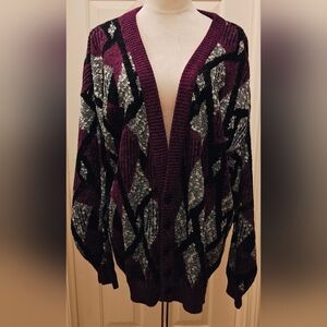 Vintage Le Tigre Geometric Abstract Cardigan Cosby Grandpa Acrylic Knit Sweater.